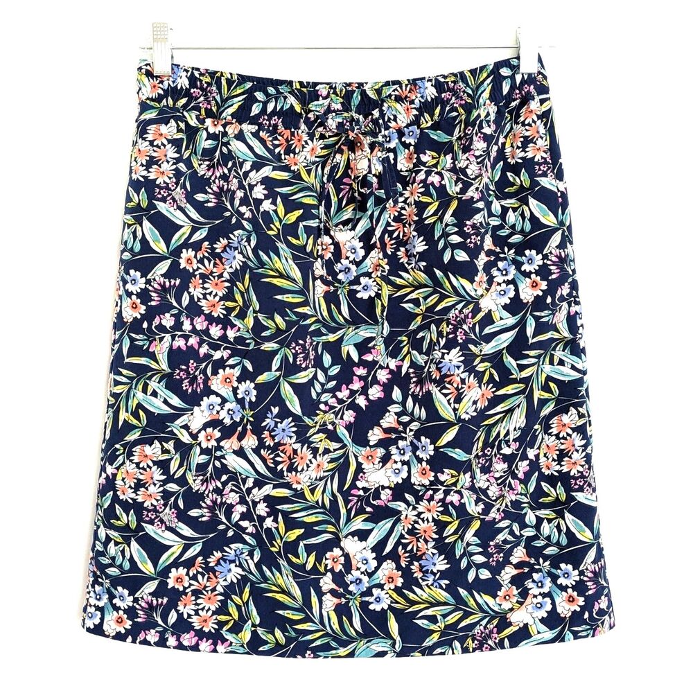 Talbots Floral A-Line Skirt 8 Elastic Drawstring Waist Knee Length Pockets